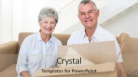  Presentation with movie theater loving couple - PPT layouts consisting of homeowner - cheerful senior couple moving background and a  colored foreground