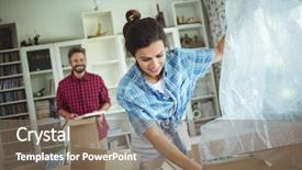  Presentation with happy new year 2022 - Presentation featuring homeowner - happy couple unpacking cartons background and a  colored foreground