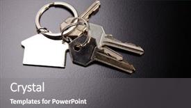 Presentation with house key - Presentation theme with homeowner - house key with key ring background and a gray colored foreground
