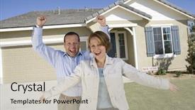  Presentation with cheerful - Beautiful PPT layouts featuring homeowner - portrait of cheerful couple standing backdrop and a light gray colored foreground