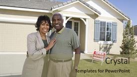  Presentation with senior couple - PPT layouts with homeowner - portrait of happy senior couple background and a coral colored foreground