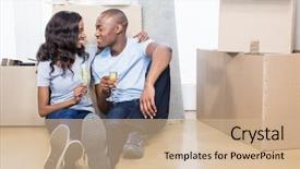  Presentation with glasses - PPT layouts consisting of homeowner - portrait of young couple holding background and a coral colored foreground