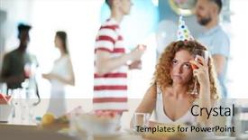  Presentation with child drinking water from glass - PPT layouts enhanced with homeparty - bored girl with glass background and a coral colored foreground