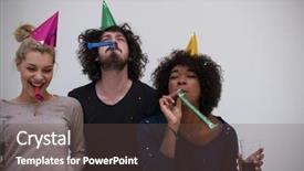  Presentation with lights and confetti party - PPT theme enhanced with homeparty - confetti party multiethnics happy young background and a tawny brown colored foreground