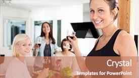  Presentation with friends - Slides enhanced with homeparty - happy female friends having background and a coral colored foreground