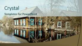  Presentation with flood - Presentation theme consisting of homes and plots of land background and a sky blue colored foreground