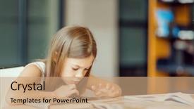  Presentation with homework - Slide set consisting of homeschool - girl doing her homework background and a coral colored foreground