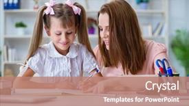  Presentation with homework - PPT layouts enhanced with homeschool - mother helping her daughter background and a coral colored foreground