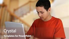  Presentation with homeschool - Presentation design featuring homeschool - teen boy doing homework background and a tawny brown colored foreground