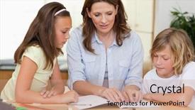  Presentation with helping hands children - PPT theme consisting of homeschool - woman helping her children background and a  colored foreground