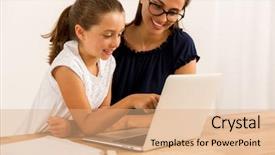  Presentation with homework - Colorful PPT layouts enhanced with homeschool - young mother helping her daughter backdrop and a coral colored foreground