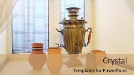  Presentation with cafe - Beautiful slides featuring homewares - interior of a children's cafe backdrop and a coral colored foreground