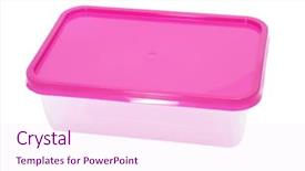  Presentation with plastic container - Cool new slides with homewares - plastic container on a white backdrop and a pink colored foreground