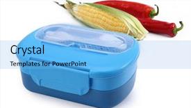  Presentation with lunch box - Presentation enhanced with homewares - plastic lunch box isolated background and a  colored foreground