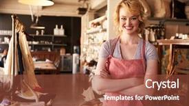  Presentation with gift - PPT layouts consisting of homewares - portrait of female owner standing background and a tawny brown colored foreground