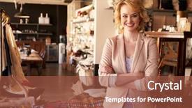  Presentation with gift - PPT theme consisting of homewares - portrait of female owner standing background and a red colored foreground