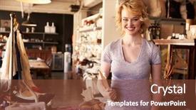  Presentation with gift - Theme having homewares - portrait of female owner background and a  colored foreground