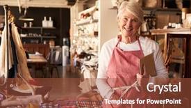 Presentation with gift - Colorful slide set enhanced with homewares - portrait of female owner backdrop and a red colored foreground