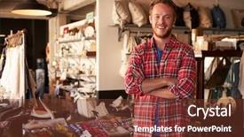  Presentation with gift - PPT layouts with homewares - portrait of male owner standing background and a tawny brown colored foreground