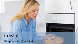  Presentation with cooking - Amazing slides having homewares - smiling woman cooking apple pie backdrop and a  colored foreground