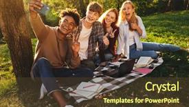  Presentation with group of students raising hands - PPT layouts featuring homework together at the park background and a tawny brown colored foreground