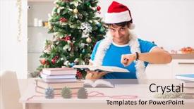  Presentation with christmas eve religious - Slide deck with homeworks new year - young student with book background and a lemonade colored foreground