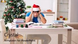  Presentation with christmas eve religious - PPT theme featuring homeworks new year - young student with book background and a  colored foreground