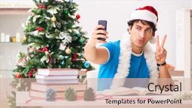  Presentation with christmas eve religious - Cool new PPT layouts with homeworks new year - young student with book backdrop and a  colored foreground