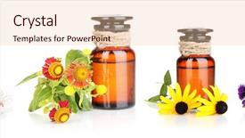  Presentation with herbs - Theme enhanced with homoeopathy - collage of medicine bottles background and a lemonade colored foreground