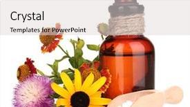  Presentation with white flowers - Theme having homoeopathy - medicine bottle with tablets background and a light gray colored foreground