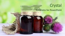  Presentation with thistle - Amazing theme having homoeopathy - medicine bottles with thistle flowers backdrop and a mint green colored foreground