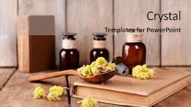  Presentation with books flowers - Slide set featuring homoeopathy - old books with dry flowers background and a mint green colored foreground