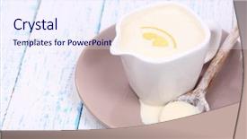  Presentation with sauce - Colorful slide set enhanced with homogeneous - delicate sauce in pitcher backdrop and a  colored foreground