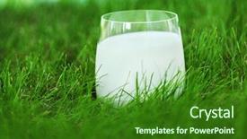  Presentation with milk - Audience pleasing PPT theme consisting of homogeneous - milk in glass on grass backdrop and a forest green colored foreground