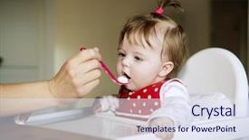  Presentation with baby girl - Slide set with homogeneous - young baby girl eating background and a sky blue colored foreground