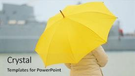 Presentation with umbrella - PPT theme featuring homosapiens - image of a girl background and a yellow colored foreground