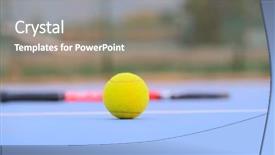  Presentation with tennis ball in the corner - PPT layouts consisting of homosapiens - image of tennis ball background and a gray colored foreground