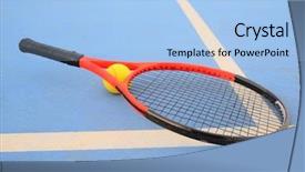  Presentation with badminton ball shuttlecock racket - Amazing PPT theme having homosapiens - image of tennis ball backdrop and a light blue colored foreground