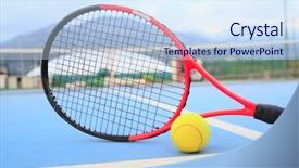  Presentation with badminton ball shuttlecock racket - Slide deck having homosapiens - image of tennis ball background and a sky blue colored foreground