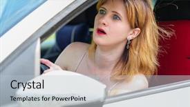  Presentation with sleepy yawning man driving car - Audience pleasing PPT layouts consisting of homosapiens - scared girl driving a car backdrop and a  colored foreground