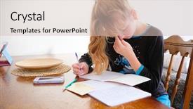  Presentation with work - Colorful PPT theme enhanced with homosapiens - schoolgirl makes her home work backdrop and a soft green colored foreground