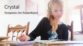  Presentation with work - Audience pleasing presentation theme consisting of homosapiens - schoolgirl makes her home work backdrop and a lemonade colored foreground