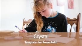  Presentation with work from hom - Beautiful presentation theme featuring homosapiens - schoolgirl makes her home work backdrop and a coral colored foreground