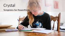  Presentation with work from hom - PPT theme with homosapiens - schoolgirl makes her home work background and a soft green colored foreground