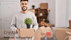  Presentation with new home sales - Theme enhanced with homosexual-couple-moving background and a coral colored foreground