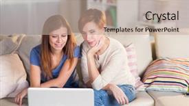  Presentation with communicate - Presentation design with homosexual couple of lesbian women background and a coral colored foreground