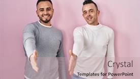  Presentation with business pink - Presentation theme enhanced with homosexual-couple-standing-over-pink background and a coral colored foreground