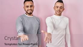  Presentation with acceptance - Presentation theme having homosexual-couple-standing-over-pink background and a coral colored foreground