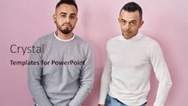  Presentation with crying - PPT theme featuring homosexual-couple-standing-over-pink background and a soft green colored foreground