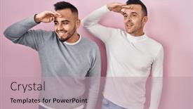  Presentation with far away - Slide deck consisting of homosexual-couple-standing-over-pink background and a mint green colored foreground